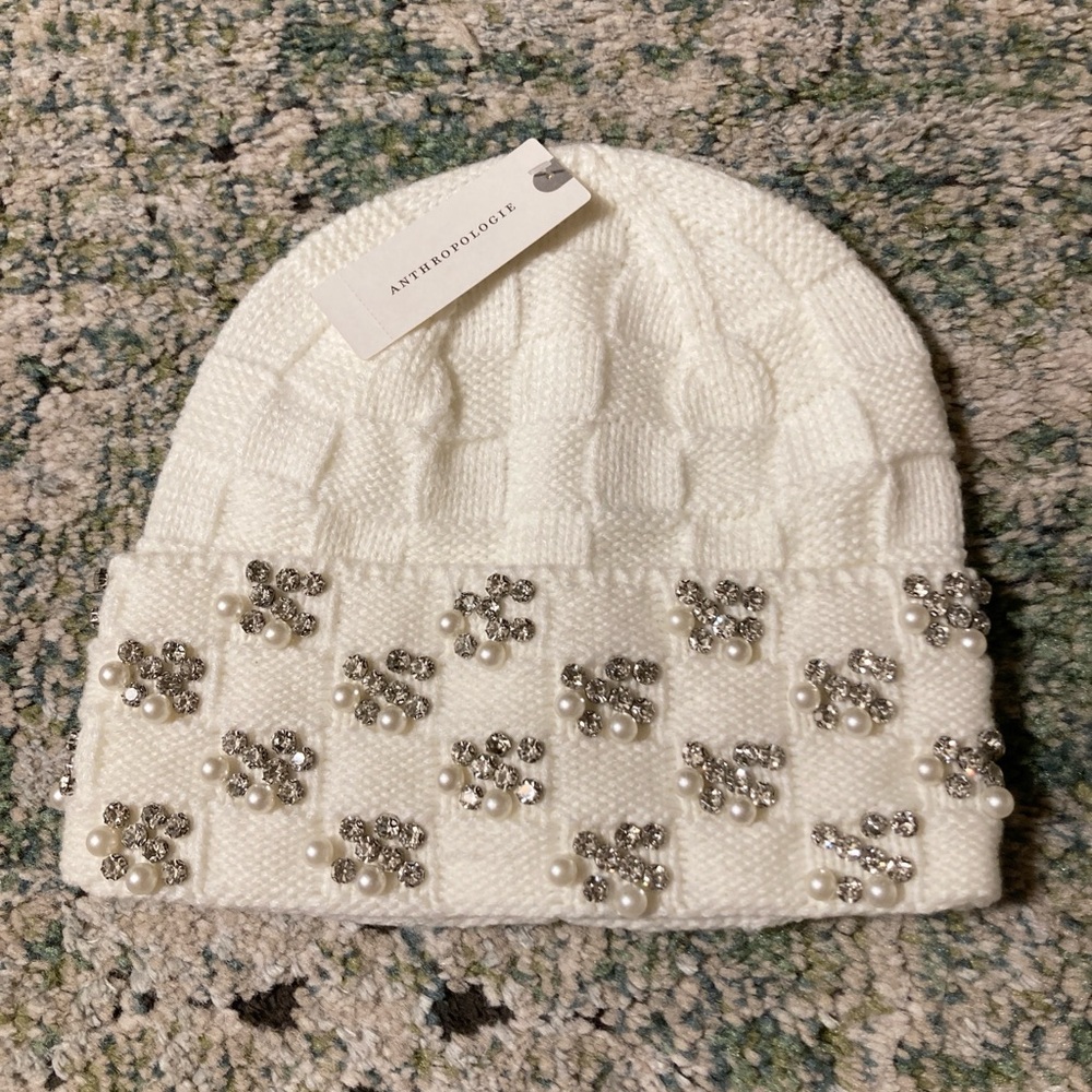 Anthropologie Maeve Checkered Crystal Beanie
